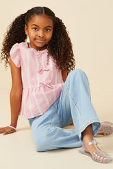 Tween Girls Bow Detailed Crochet Lace Ruffle Tank Red
